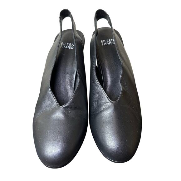 Eileen Fisher Black Leather Slingback 3" Block Heel Size 7.5 - Picture 2 of 9
